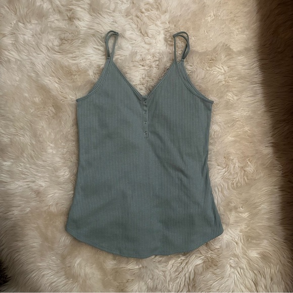 Mint Blue Ribbed Tank Top - Picture 3 of 6